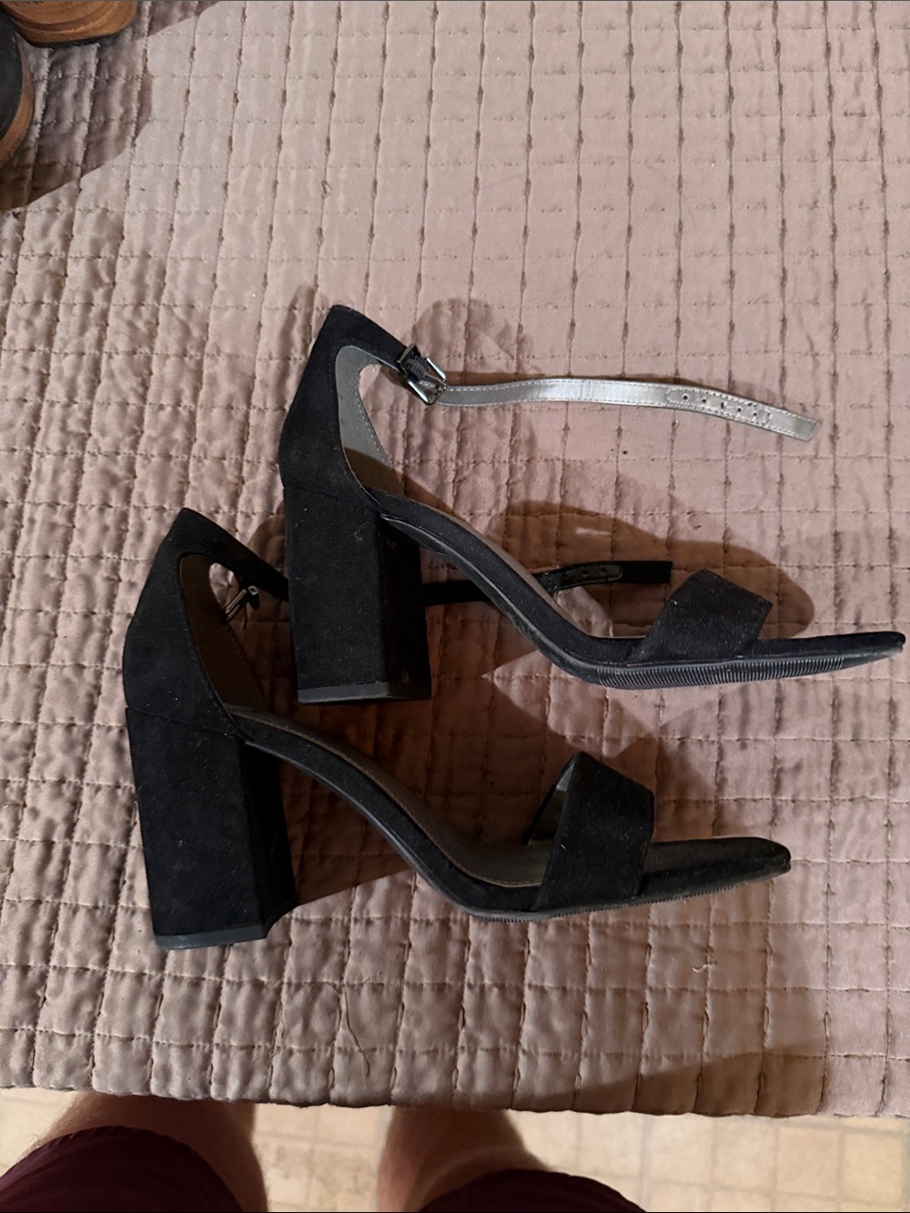 Classic Block Heel Ankle-Strap Sandals - Black
